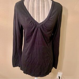 INC International Concepts Top Large Black Cotton Rayon Spandex V-neck Long Slvs